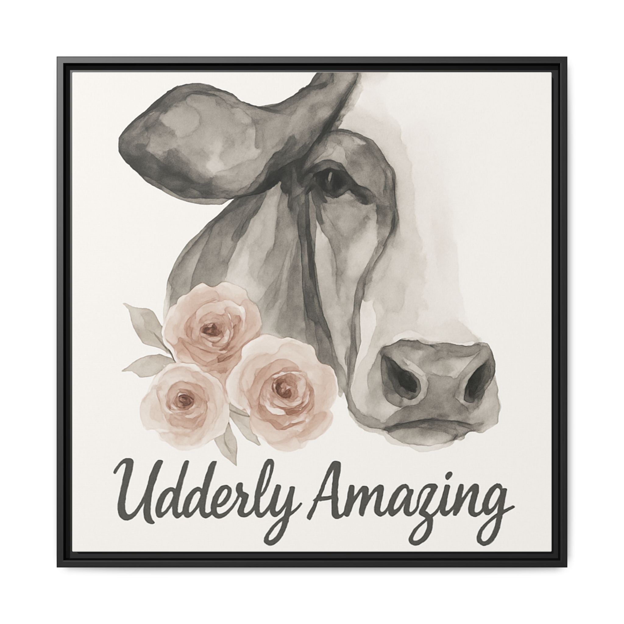 Framed Canvas Art - 'Udderly Amazing' Cow Print