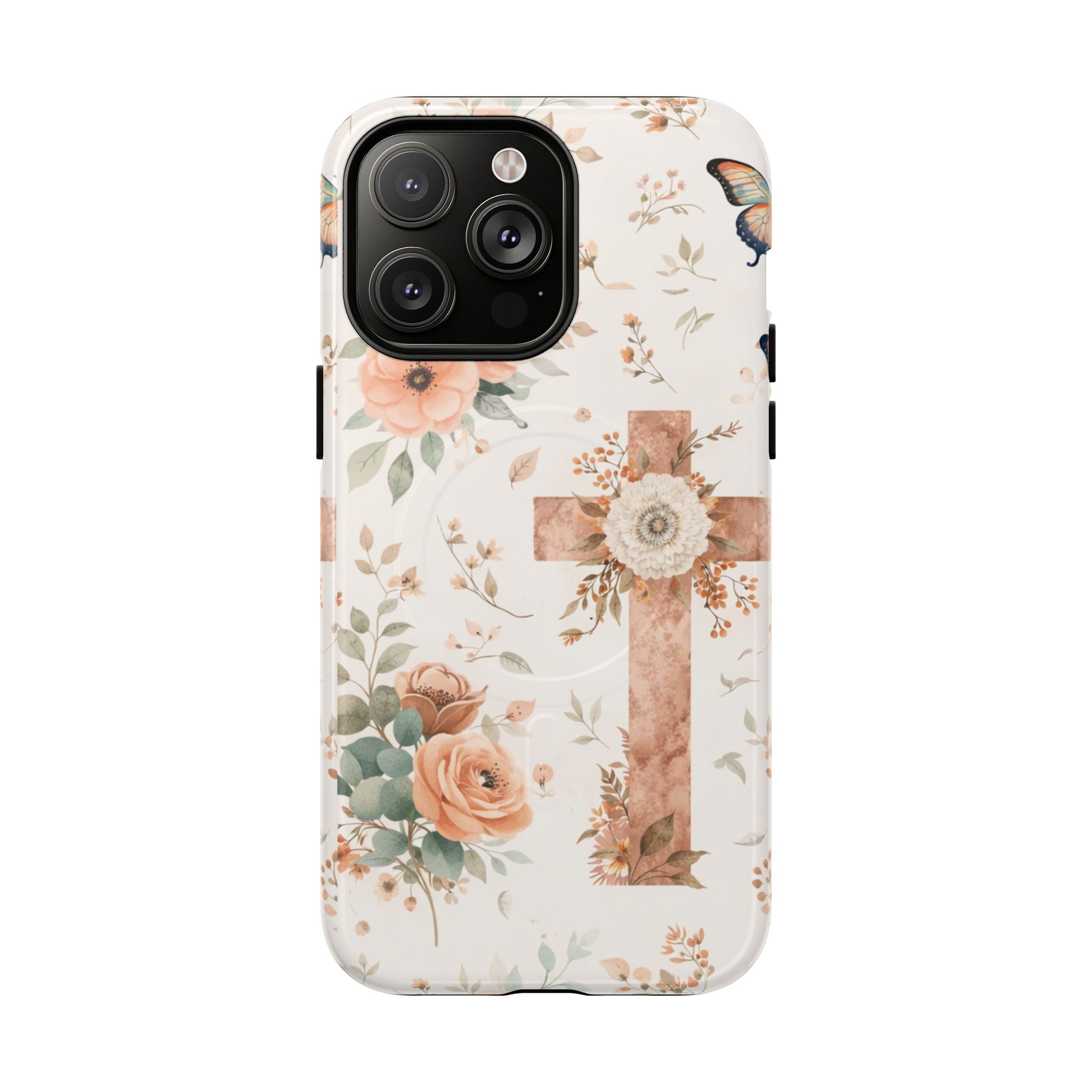 Floral Cross Phone Case — Tough Magnetic Christian iPhone Cover