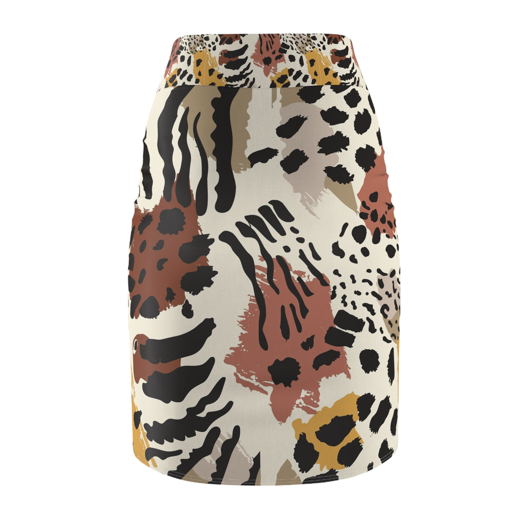 Animal Print Pencil Skirt — Neutral Abstract Leopard Pattern