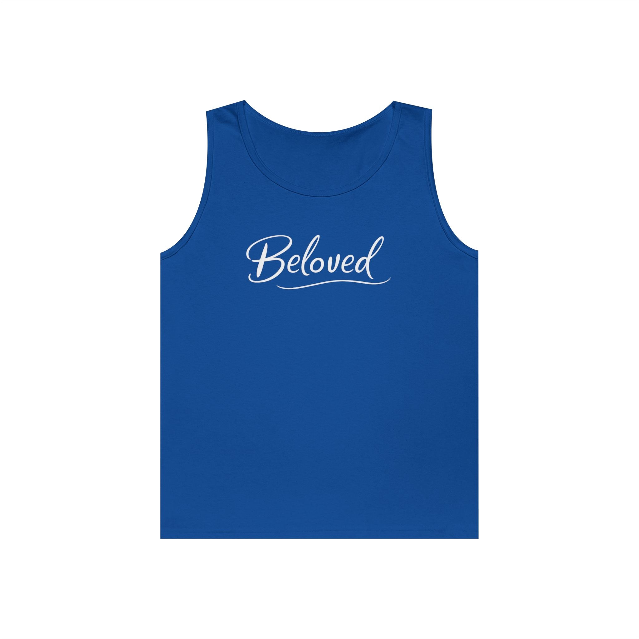 Beloved Script Tank Top — Minimal White Graphic Tank