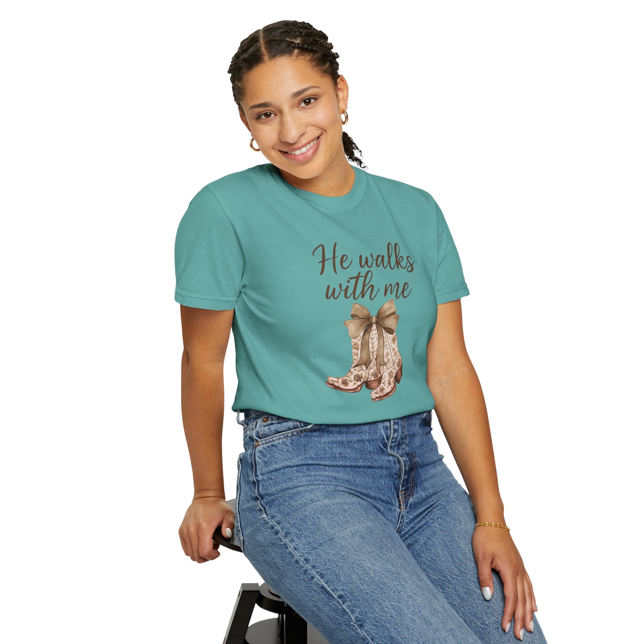 He Walks With Me Cowboy Boots T-Shirt