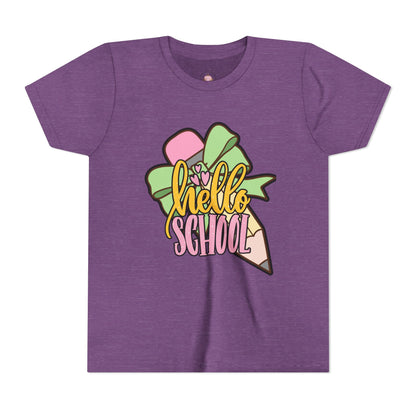 Girl's Youth Short Sleeve Tee - Hello School Design