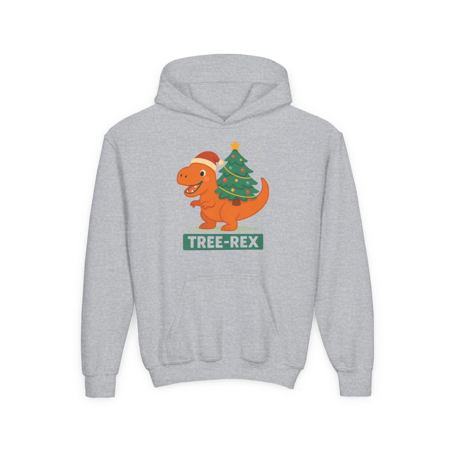 Tree-Rex Youth Hoodie - Christmas Cozy Funny Punny Dinosaur Kids Sweatshirt