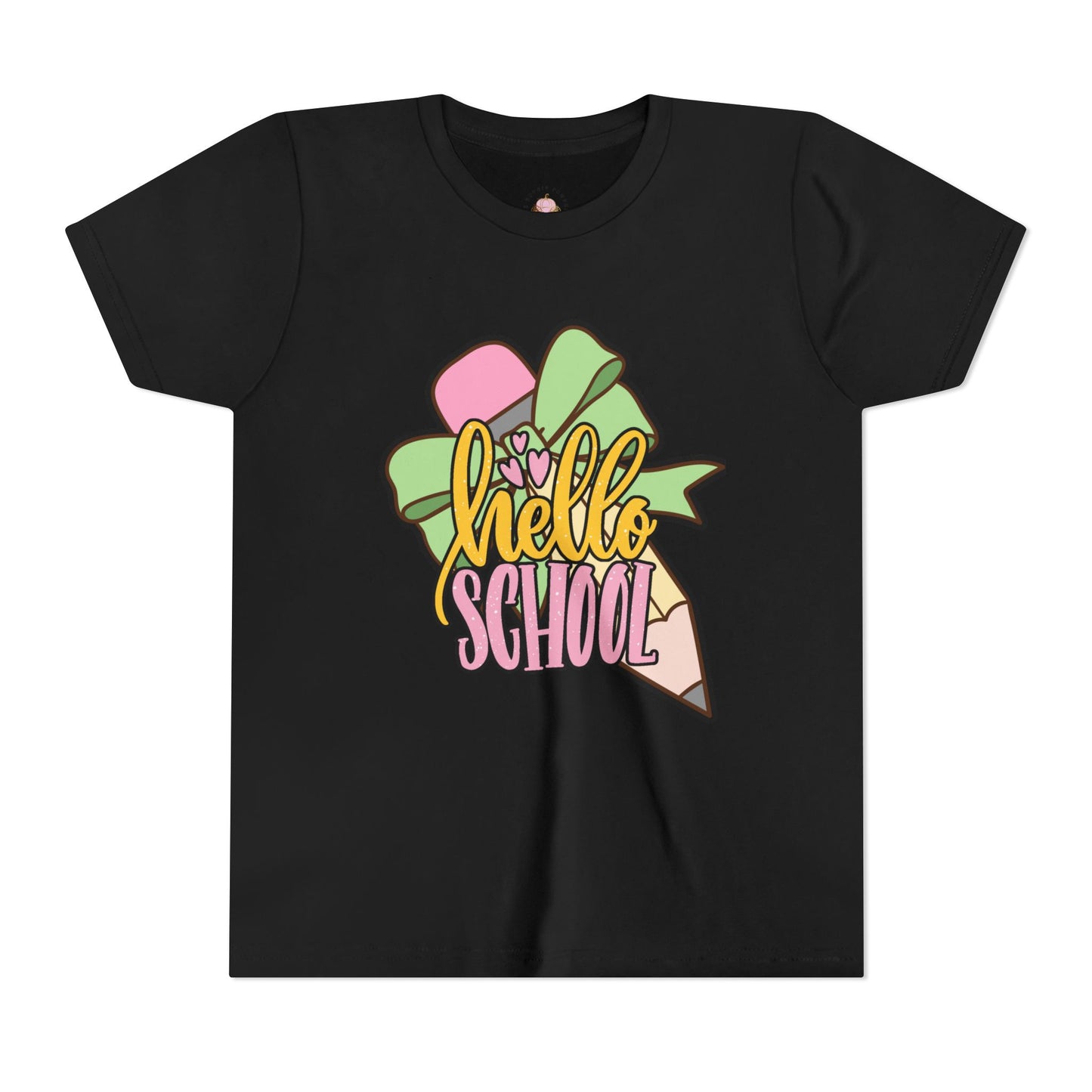 Girl's Youth Short Sleeve Tee - Hello School Design