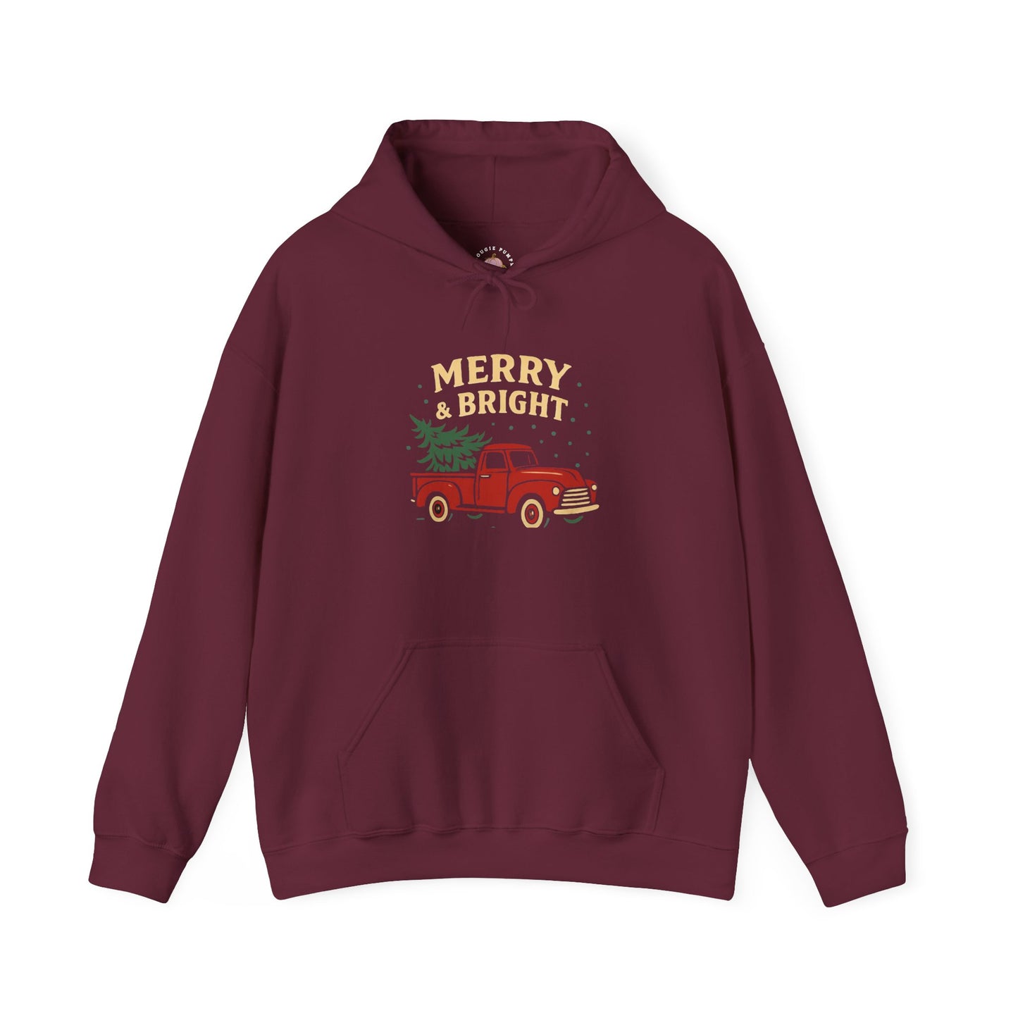 Merry & Bright Hoodie, Cozy Holiday Sweatshirt, Christmas Gift for Him & Her, Festive Apparel, Winter Style
