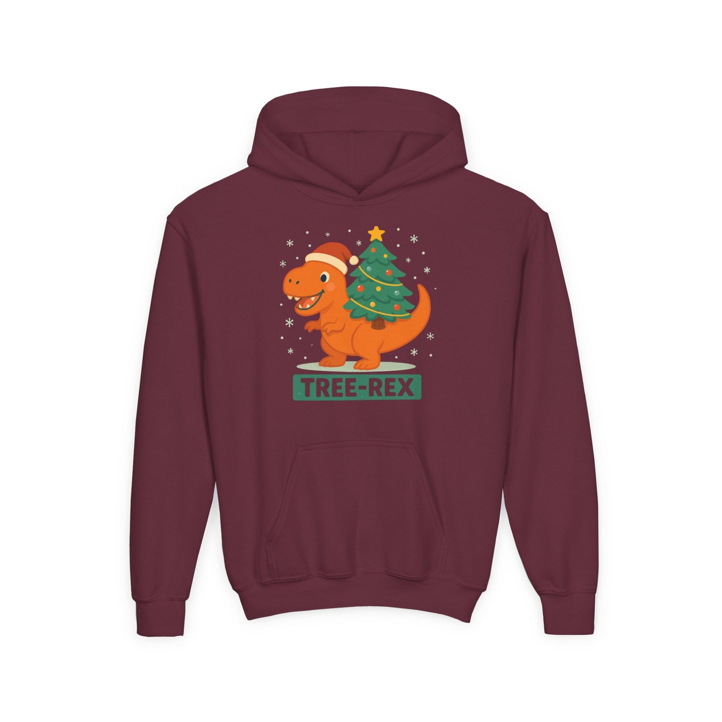 Tree-Rex Youth Hoodie - Christmas Cozy Funny Punny Dinosaur Kids Sweatshirt