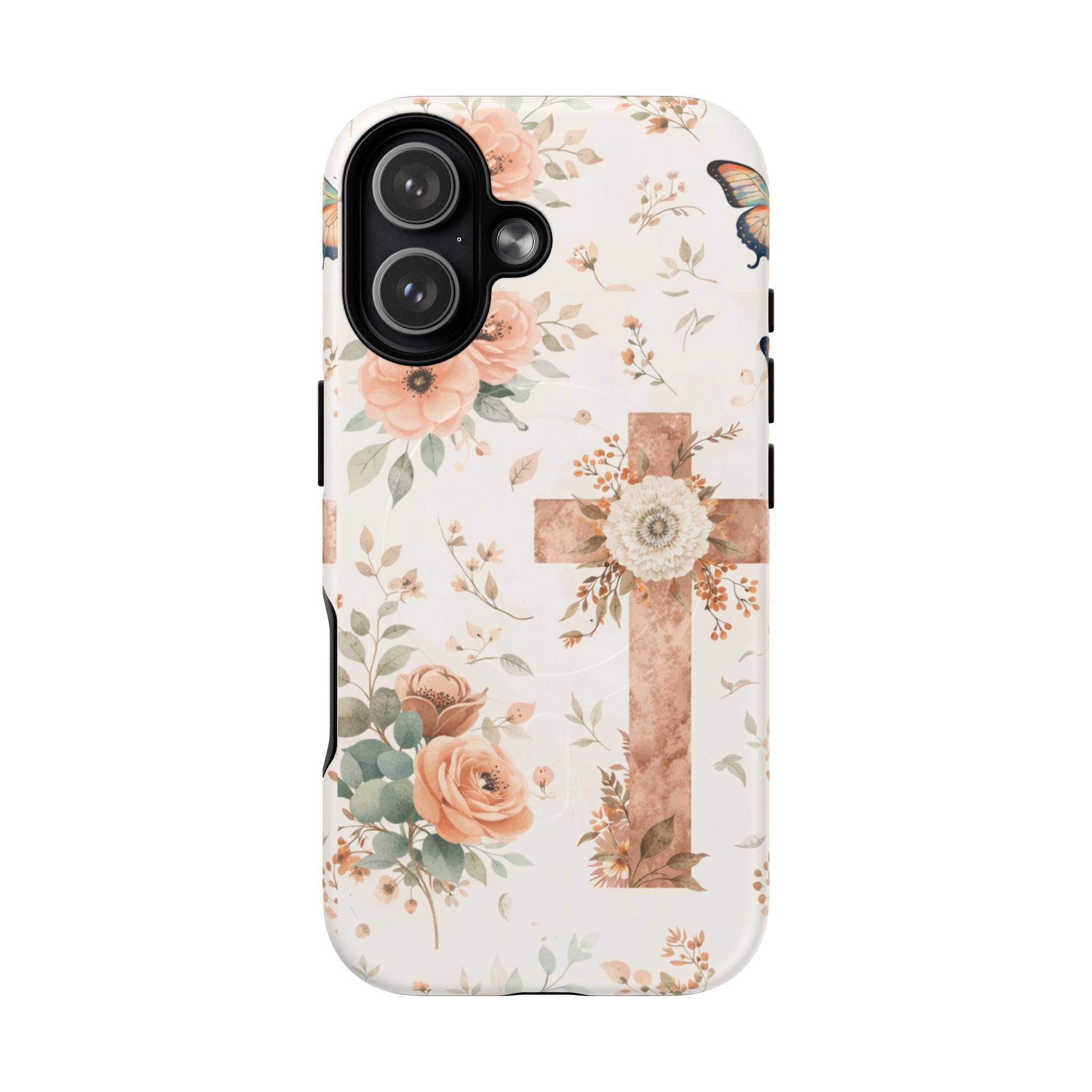 Floral Cross Phone Case — Tough Magnetic Christian iPhone Cover