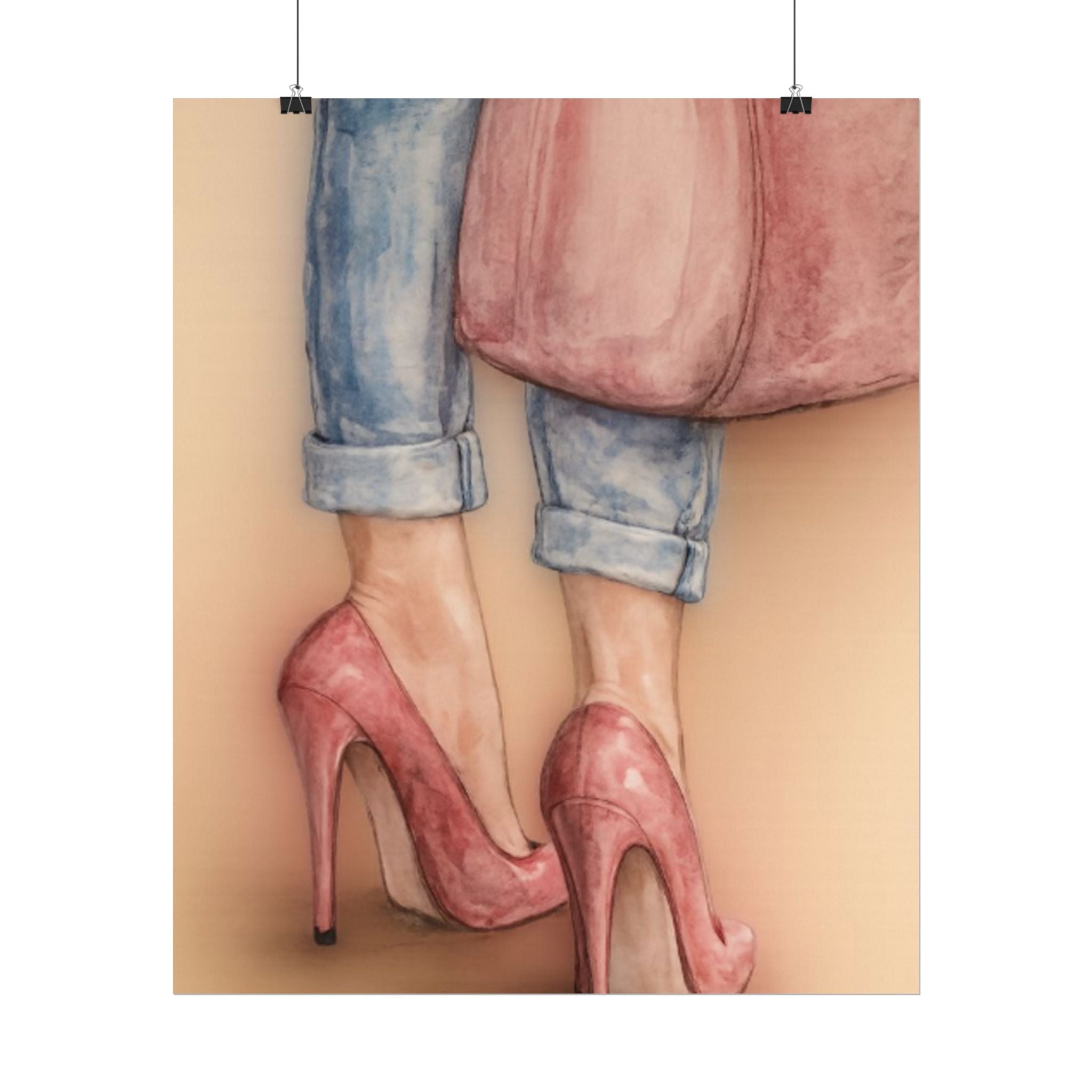 Stepping in Faith High Heels Poster — Watercolor Fashion Illustration Matte Print