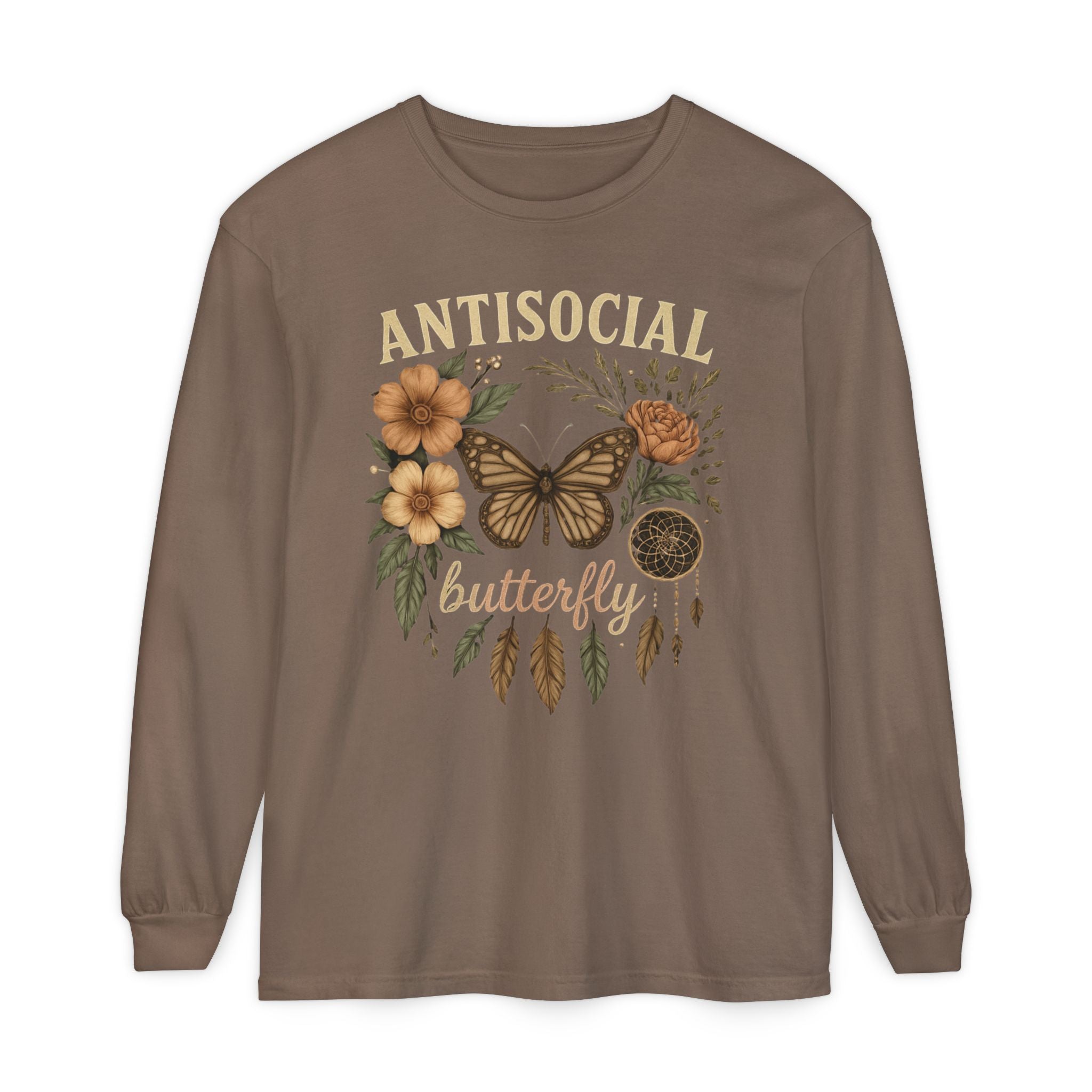 Antisocial Butterfly Long Sleeve Tee — Floral Vintage Butterfly Graphic Shirt