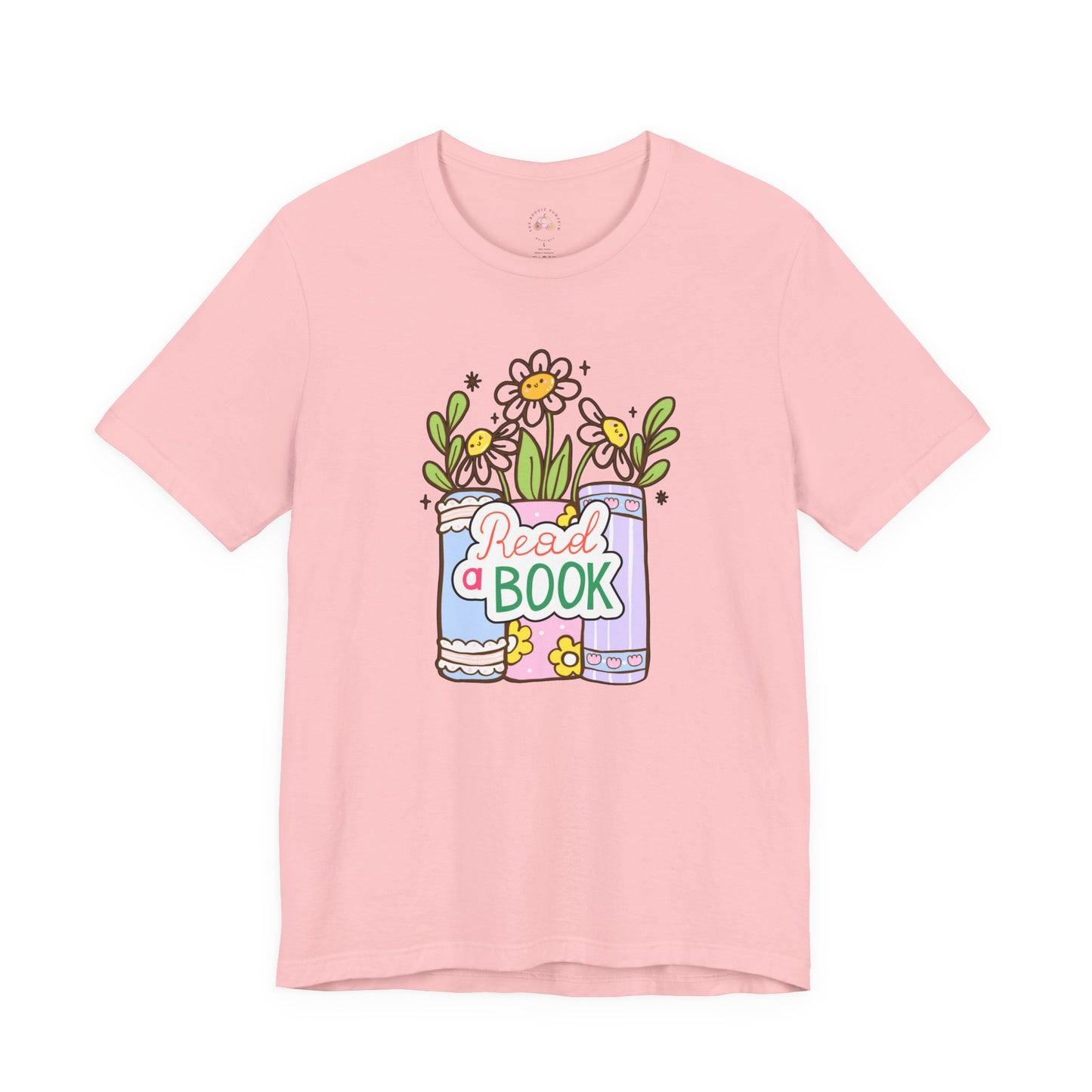 Whimsical Reading Tee, Cute Book Lover Shirt, Gift for Readers, Flower Graphic Tee, Summer Casual Wear, Literary Lover T-shirt