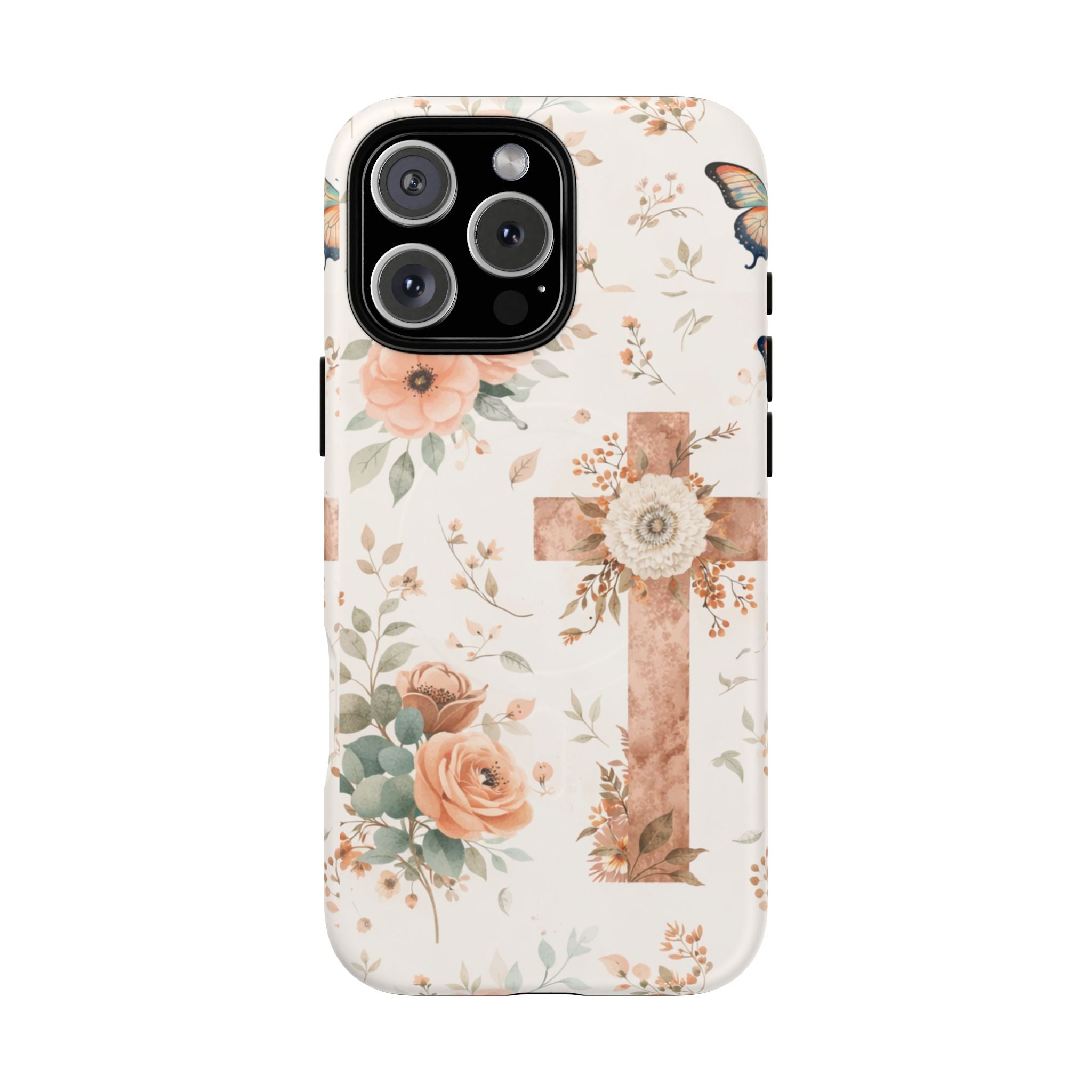 Floral Cross Phone Case — Tough Magnetic Christian iPhone Cover