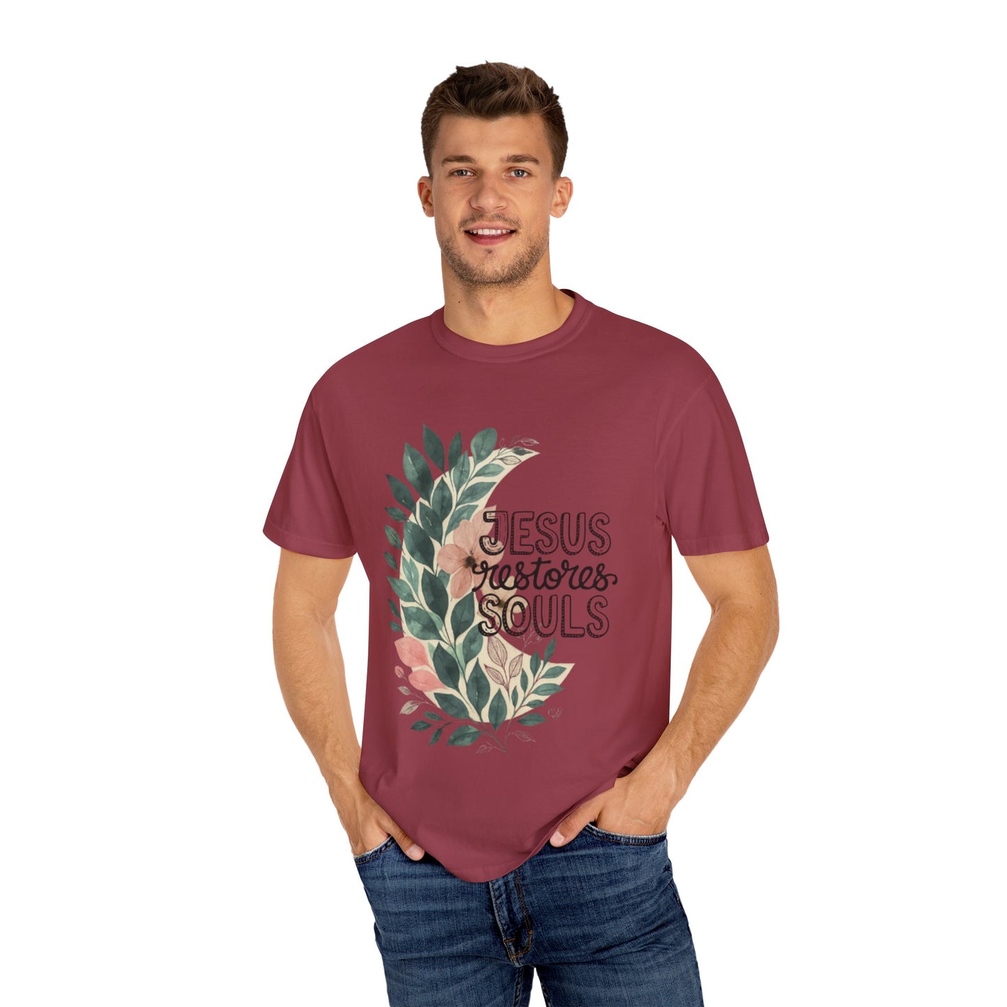 Floral Christian T-Shirt - Jesus Restores My Soul