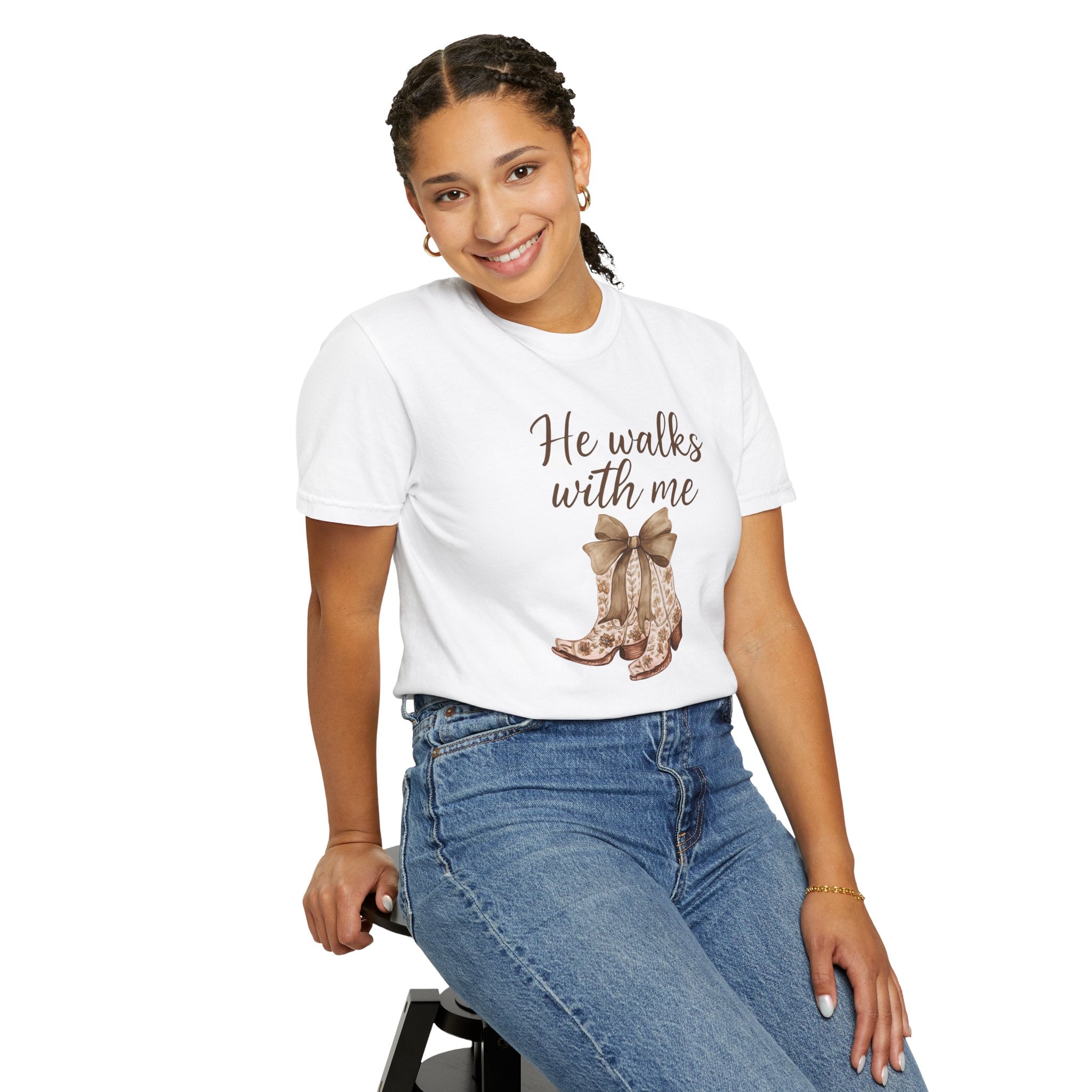 He Walks With Me Cowboy Boots T-Shirt