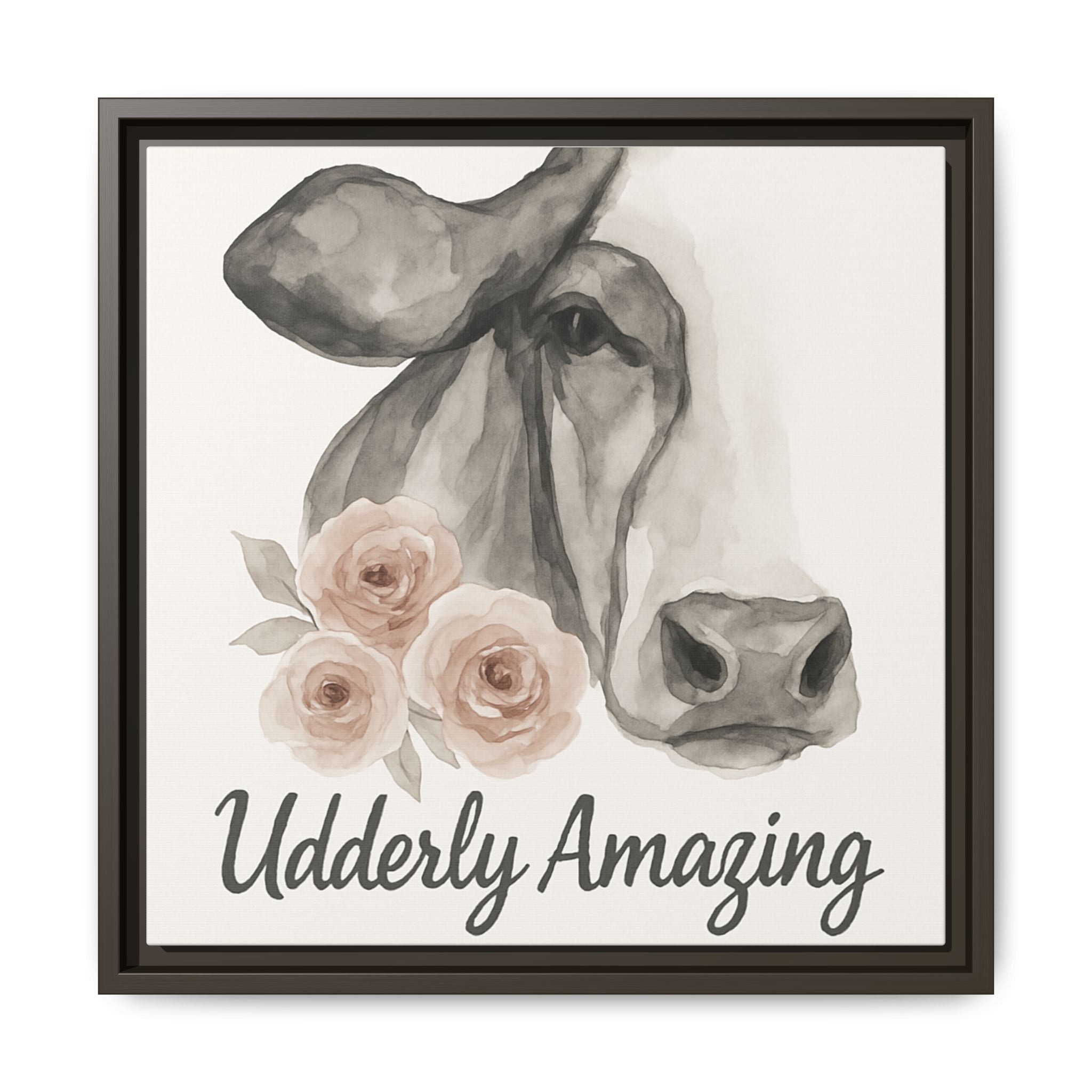 Framed Canvas Art - 'Udderly Amazing' Cow Print