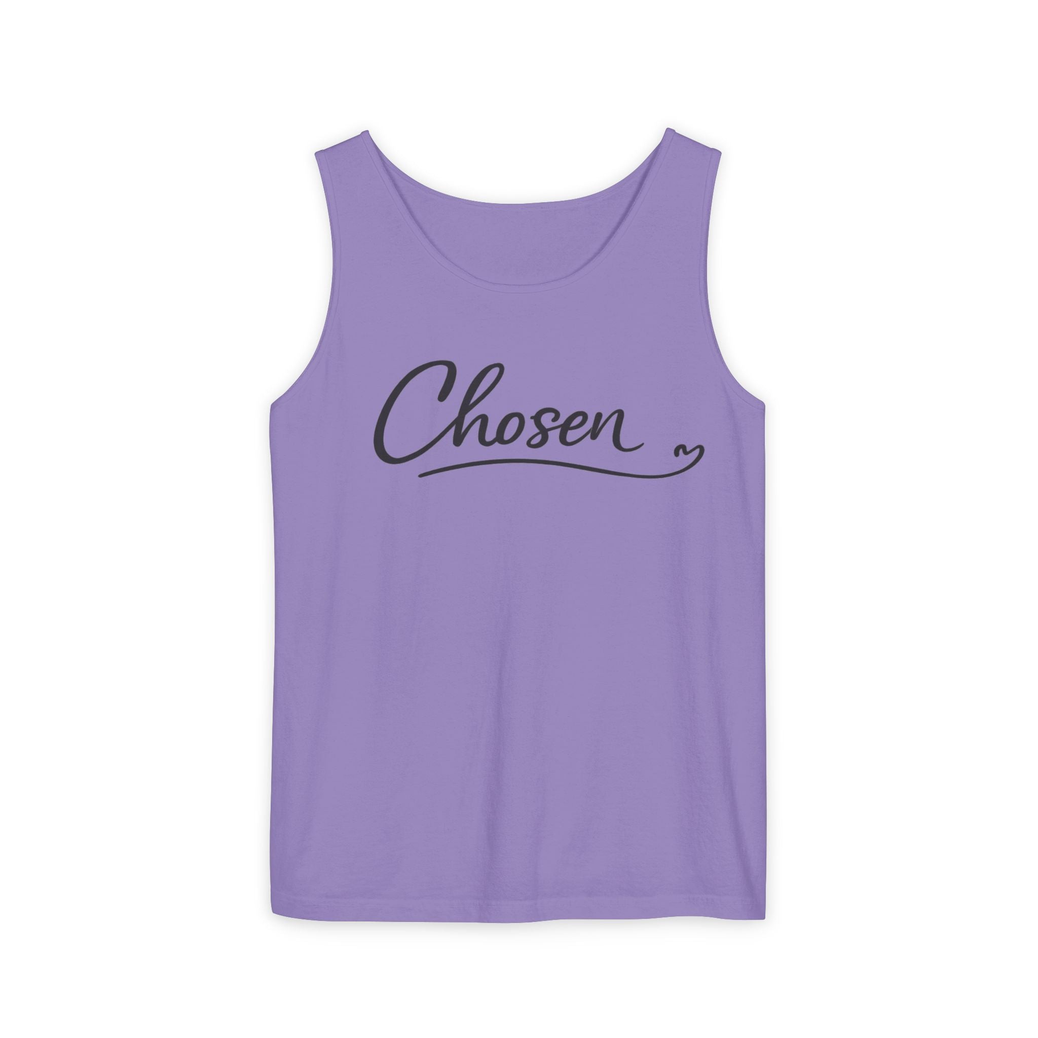 Chosen Script Tank Top — Minimalist White Garment-Dyed Casual Tank