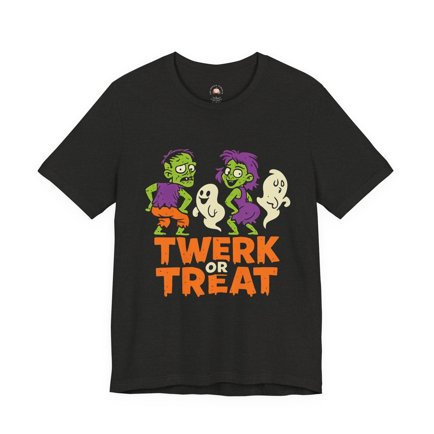 Halloween Fun Unisex Jersey Tee, T-Shirt for Halloween Parties, Funny Costume Tee, Trendy Unisex Tee, Twerk or Treat Design