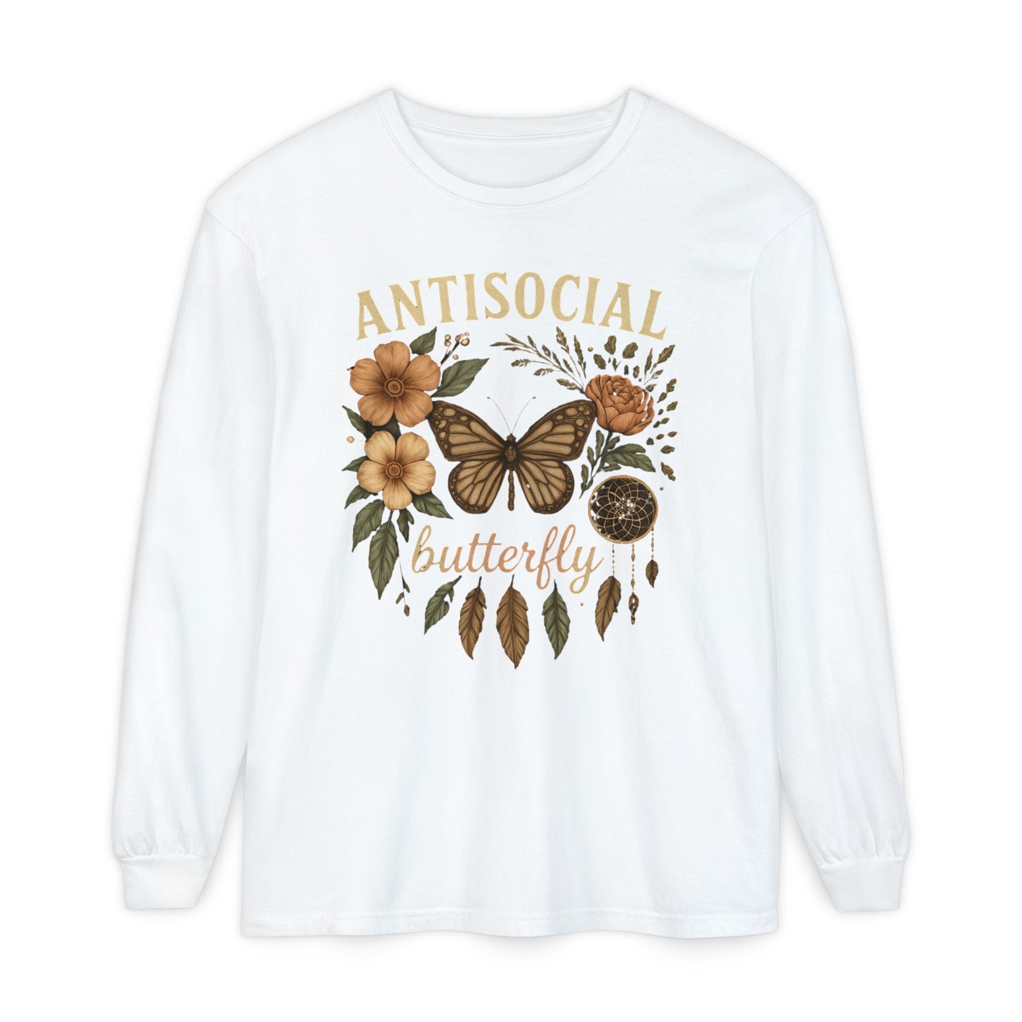 Antisocial Butterfly Long Sleeve Tee — Floral Vintage Butterfly Graphic Shirt