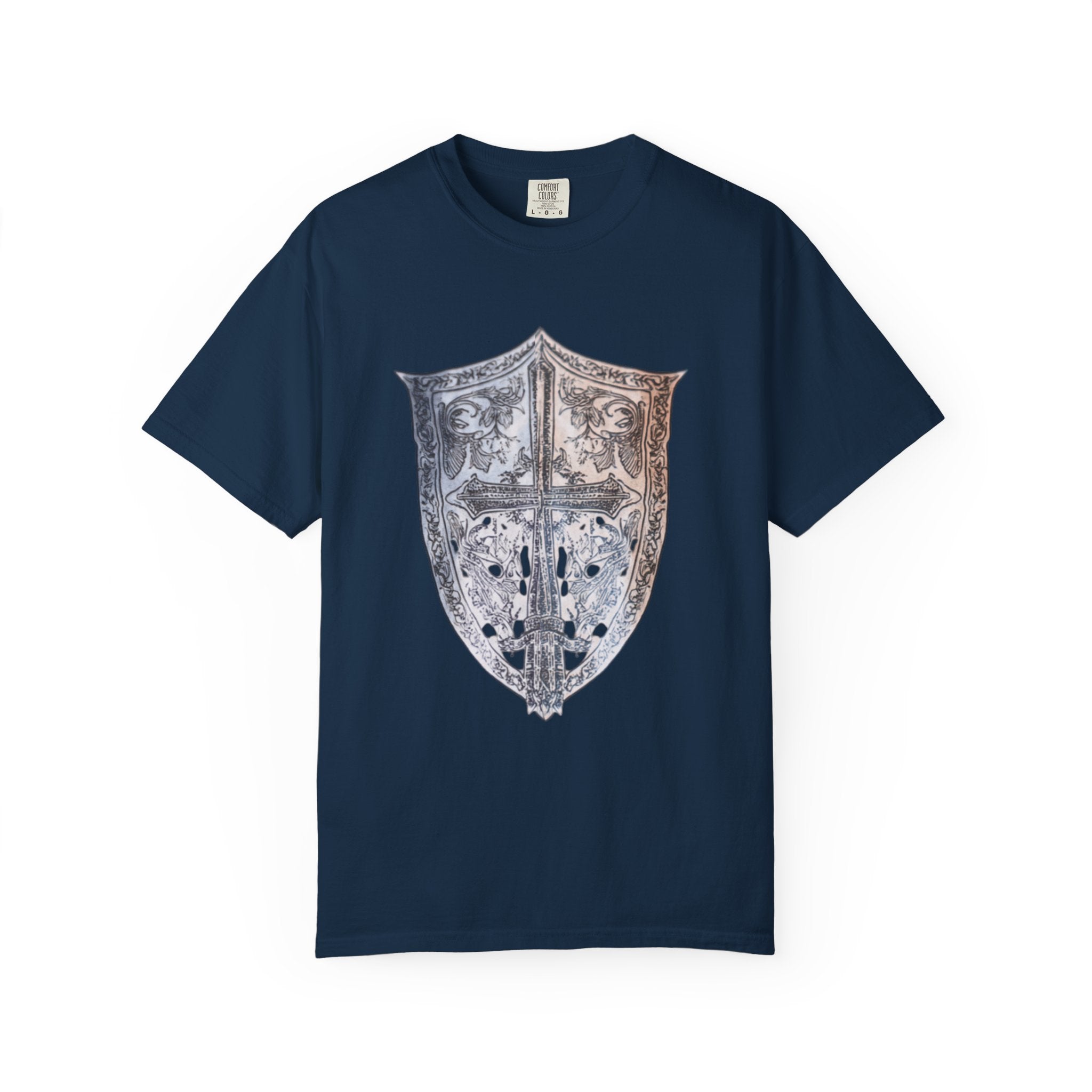 Medieval Cross Shield Graphic T-Shirt — Vintage Knight Crest Tee
