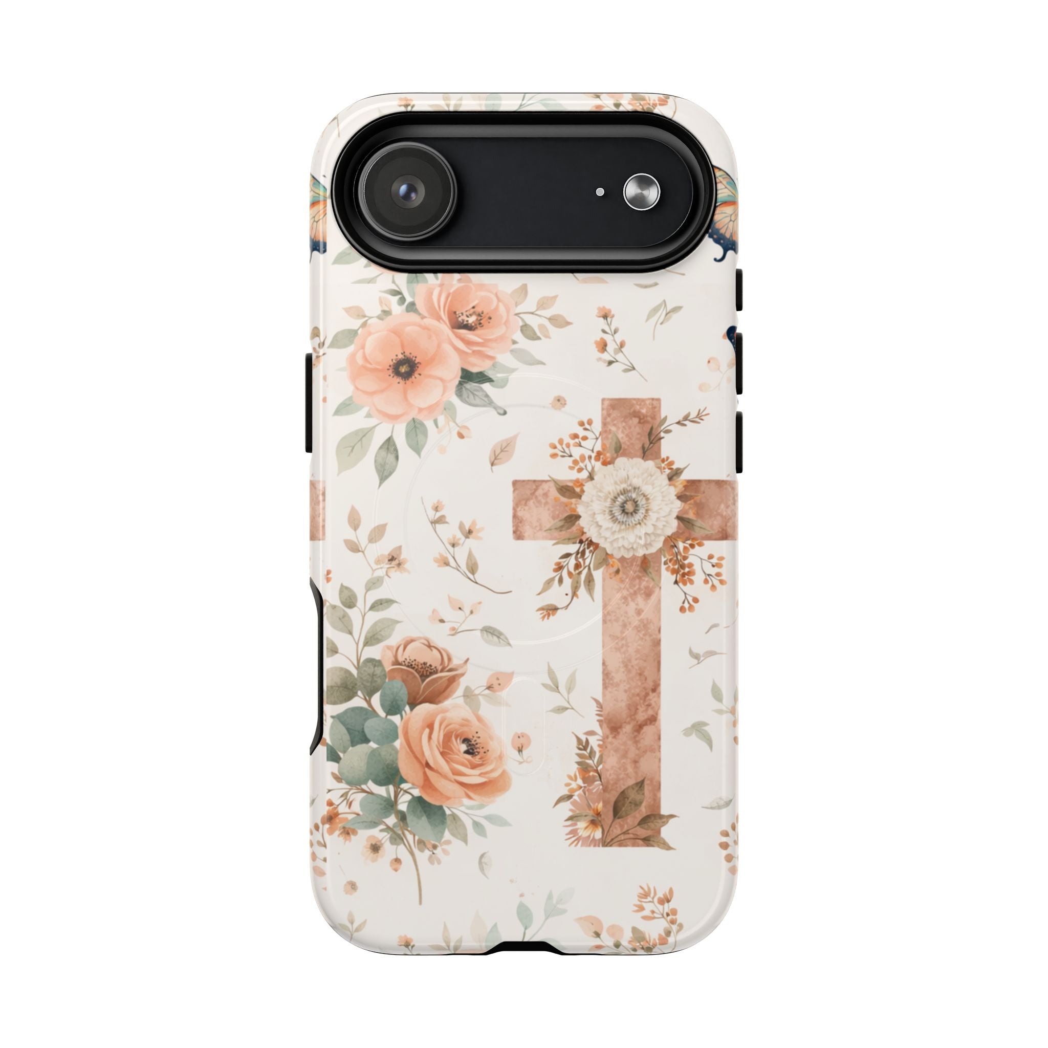 Floral Cross Phone Case — Tough Magnetic Christian iPhone Cover