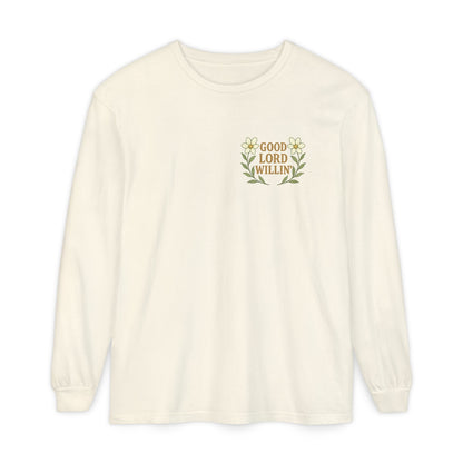 Long Sleeve T-Shirt - Good Lord Willing and the Creek Don't Rise Design - The Bougie Pumpkin Boutique