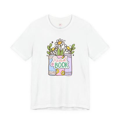 Whimsical Reading Tee, Cute Book Lover Shirt, Gift for Readers, Flower Graphic Tee, Summer Casual Wear, Literary Lover T-shirt