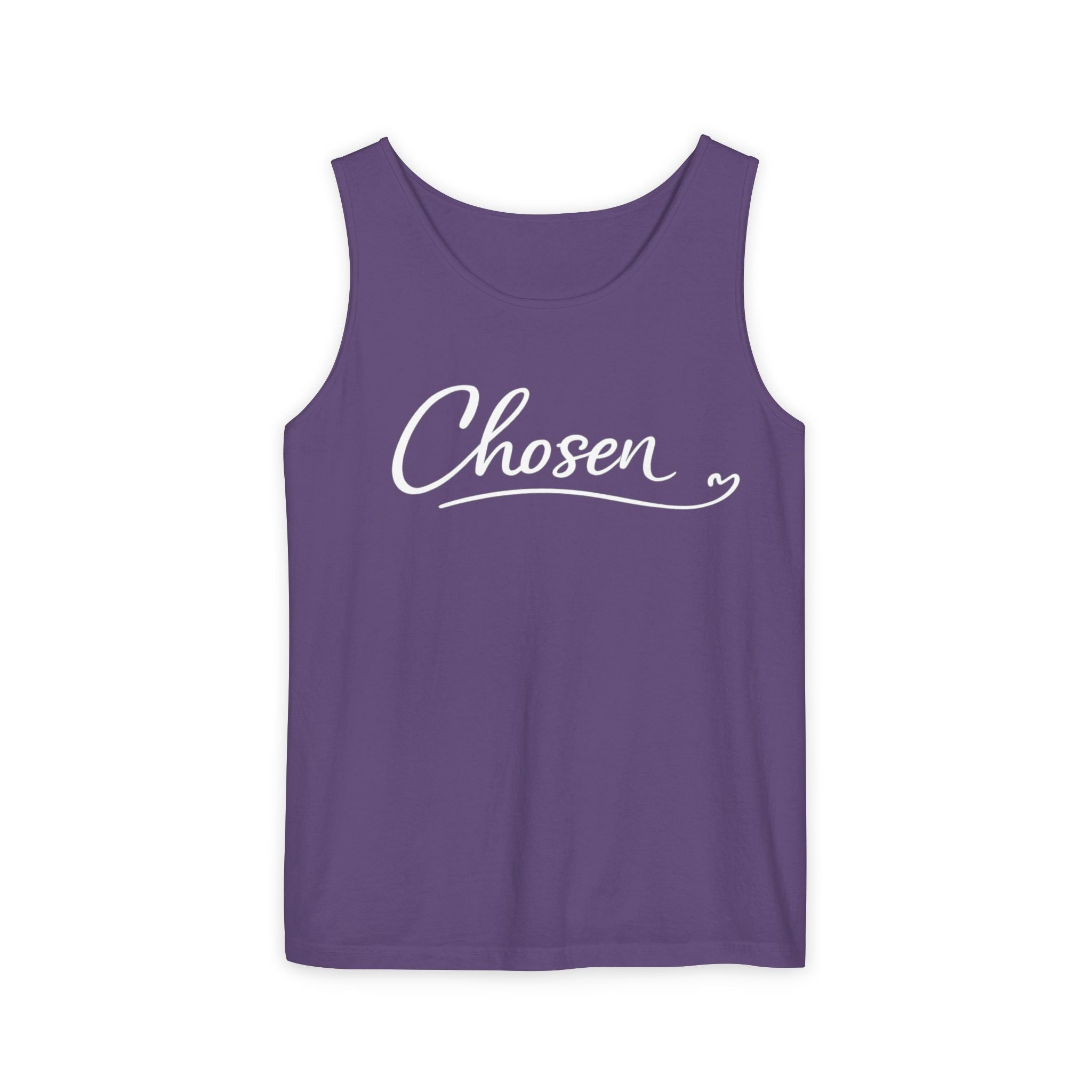 Chosen Script Tank Top — Minimalist White Garment-Dyed Casual Tank