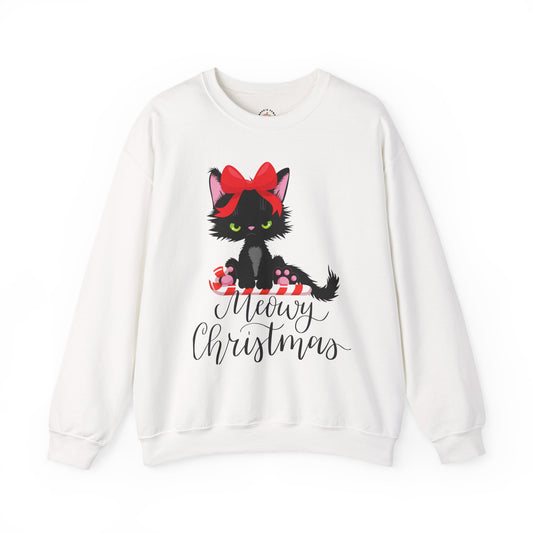 Meowy Christmas Cat Crewneck Sweatshirt | Perfect Holiday Gift, Cozy Sweatshirt for Pet Lovers, Festive Cat Apparel, Cute Christmas Clothes