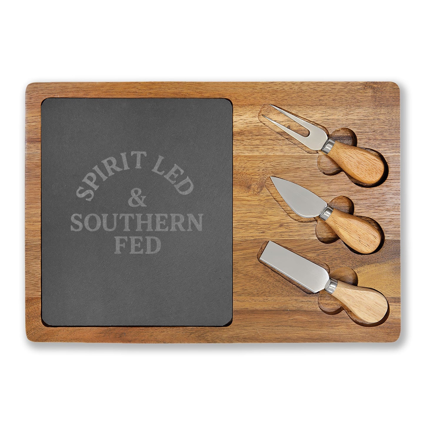 Spirit Led & Southern Fed Personalized Charcuterie Board – Faith-Inspired Cheese Board with Knives - The Bougie Pumpkin Boutique