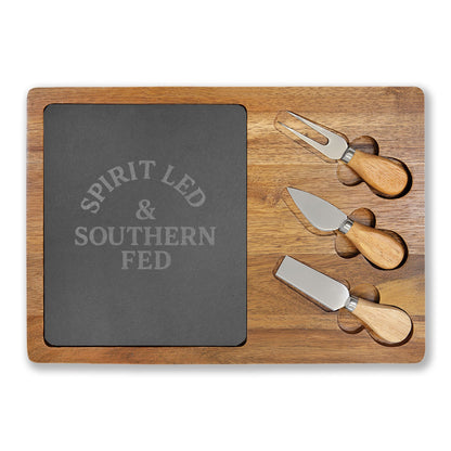 Spirit Led & Southern Fed Personalized Charcuterie Board – Faith-Inspired Cheese Board with Knives - The Bougie Pumpkin Boutique